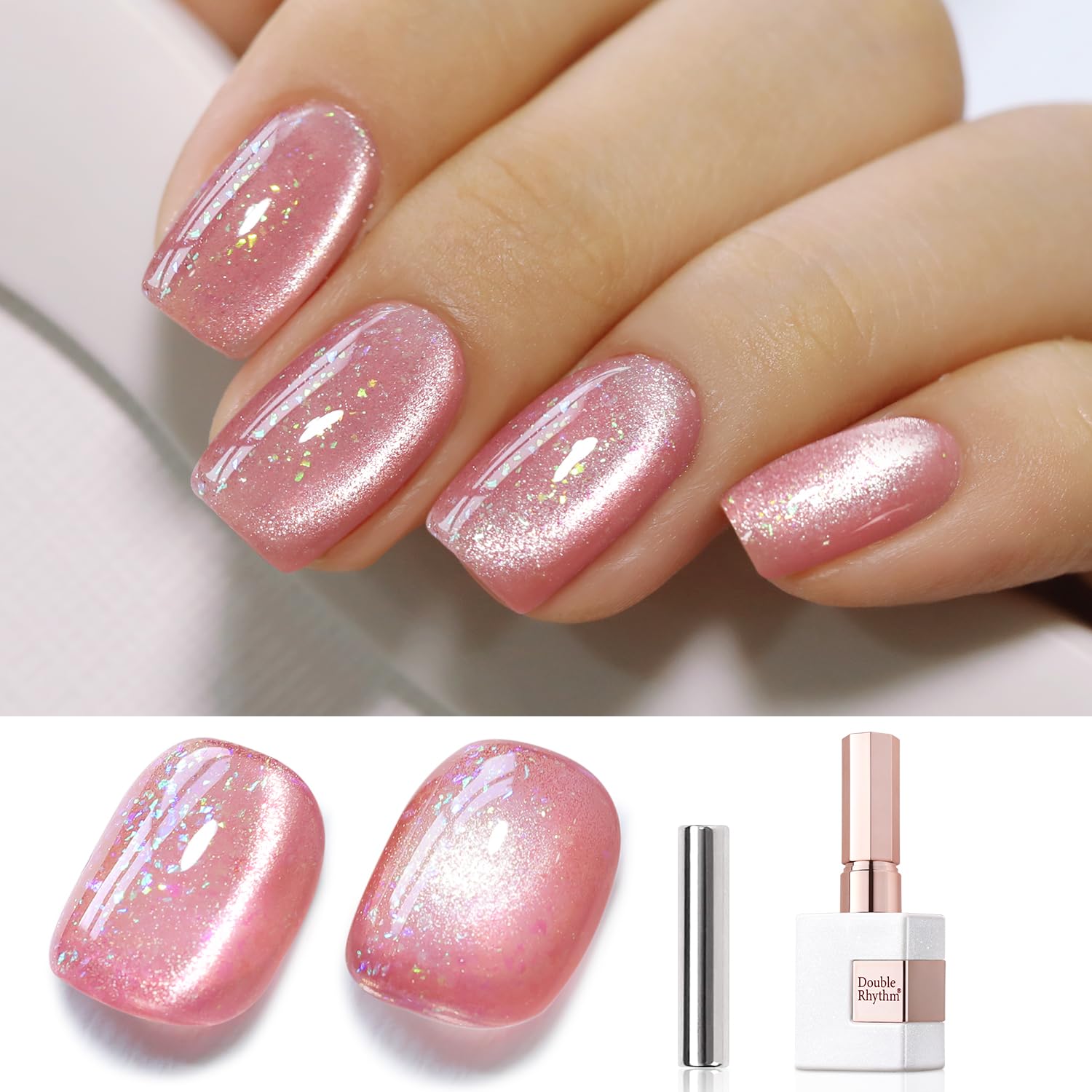 Double Rhythm 0.5 OZ Cat Eye Gel Polish with Magnet 15ML Holographic Glitter Shimmer Translucent Jelly Color Magnetic Polish Salon DIY at Home (Silver-MC1019) : Beauty & Personal Care