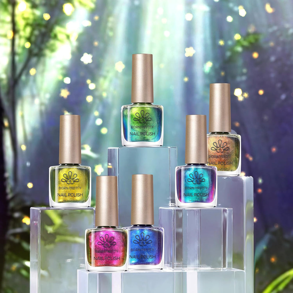 Born Pretty Chameleon Nail Polish Set. 6 Colors Chrome Holographic Metallic Glitter Quick Dry Nail Lacquer Kit Long Lasting DIY Fingernail Art Home Salon Valentines Gifts for Women Girls : Beauty & Personal Care