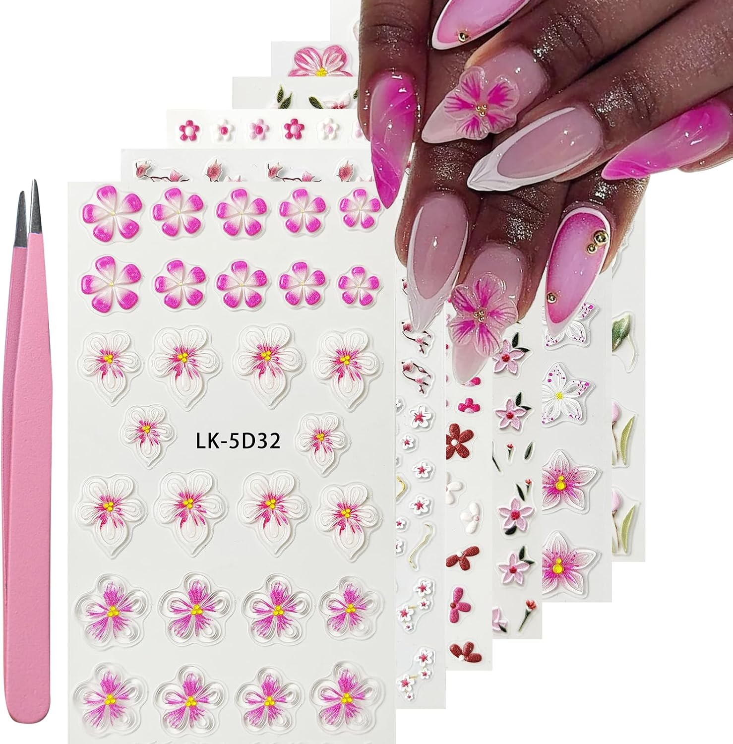 YOSOMMK Nail Art Stickers Decals 5D Embossed Flower Nail Decals Self Adhesive Spring Summer Heart Daisy Nail Supplies 3D Nail Design for Women Nail Decoration Colorful Flower Nail Stickers : Beauty & Personal Care