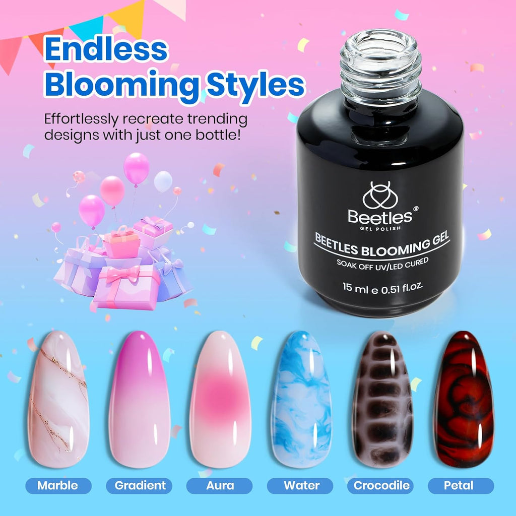 Beetles Blooming Gel. 15ml Clear UV LED Nail Art Gel Polish for Aura Nails. Marble. Natural Stone. Watercolor and Floral Print Spreading Effects. Soak Off DIY Manicure Design : Beauty & Personal Care