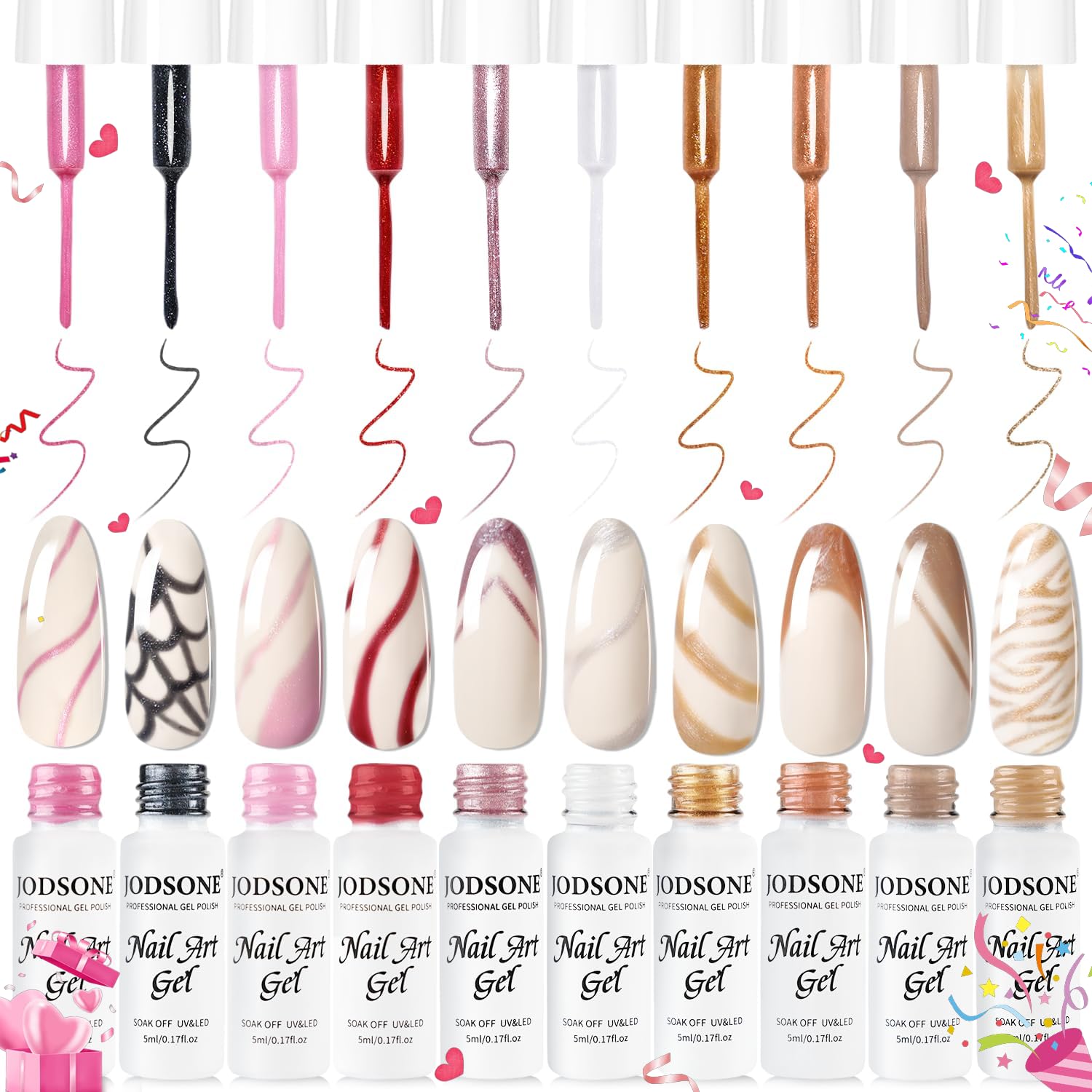 JODSONE 10pcs Nail Art Gel Liner Set.3D Nail Art Pens Effect for Fine Lines.Thin Brush Detail Polish.DIY Painted Nails at Home Salon.Liner Gel Nail Polish for Girls & Women : Beauty & Personal Care
