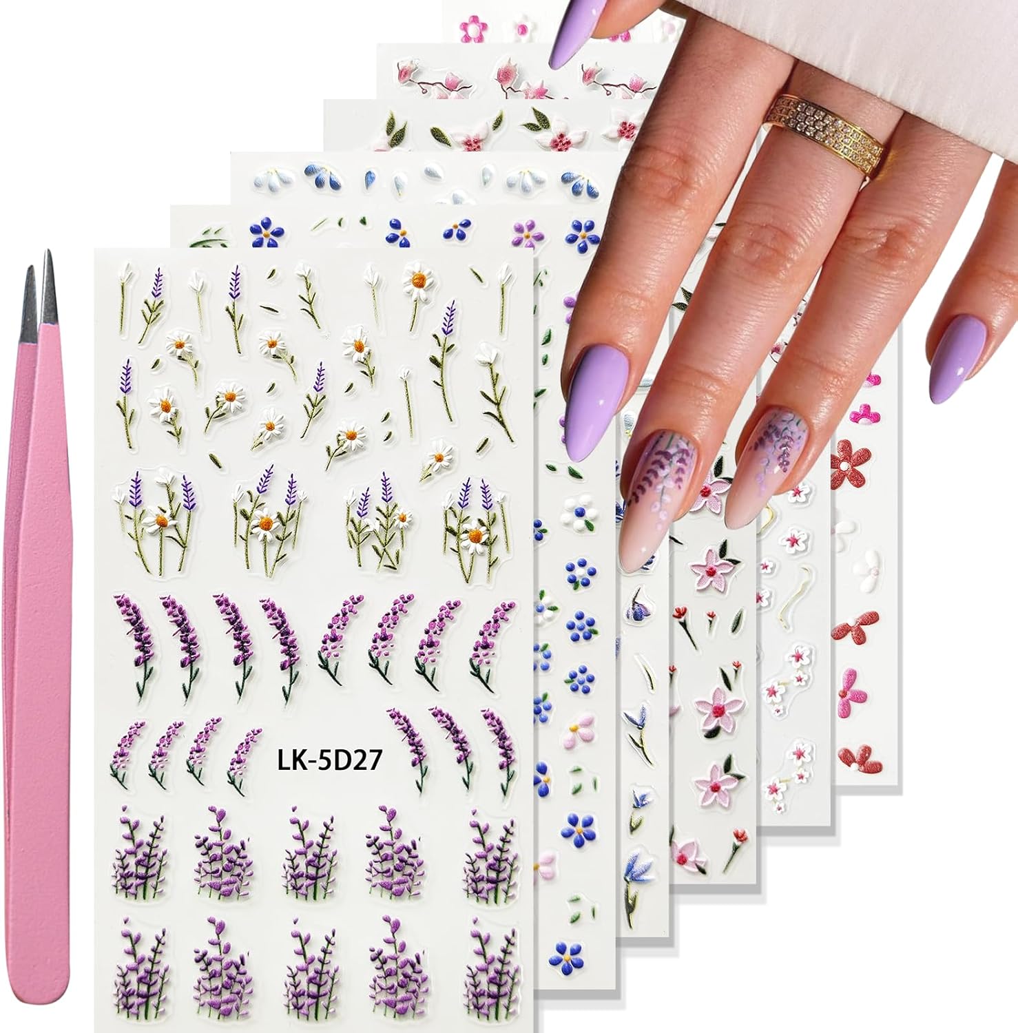YOSOMMK Nail Art Stickers Decals 5D Embossed Flower Nail Decals Self Adhesive Spring Summer Heart Daisy Nail Supplies 3D Nail Design for Women Nail Decoration Colorful Flower Nail Stickers : Beauty & Personal Care