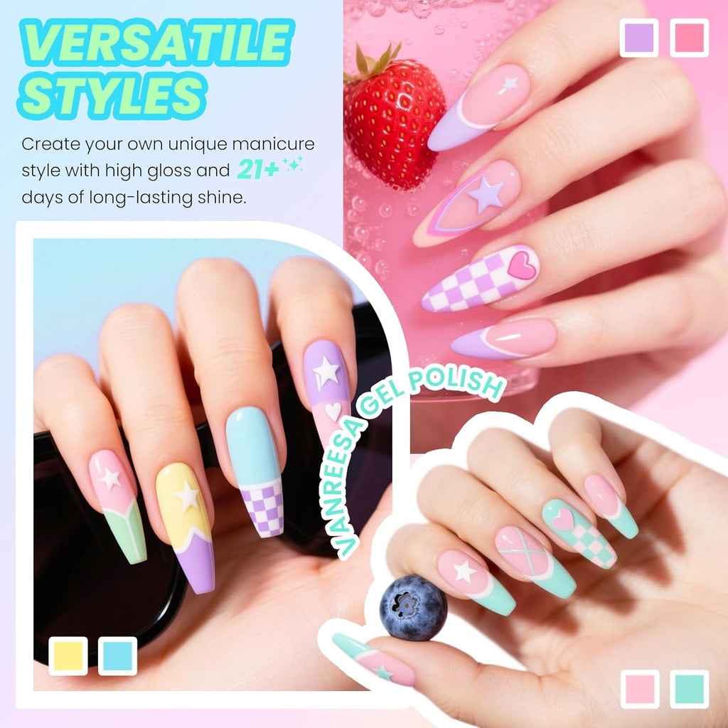 VANREESA 24 Pcs Pastel Gel Nail Polish Set. 21 Colors Spring & Summer Gel Polish with Base Coat Glossy & Matte Top Coat Yellow Green Blue Pink Purple Orange Gel Polish Kit Nail Kit Gifts for Women : Beauty & Personal Care