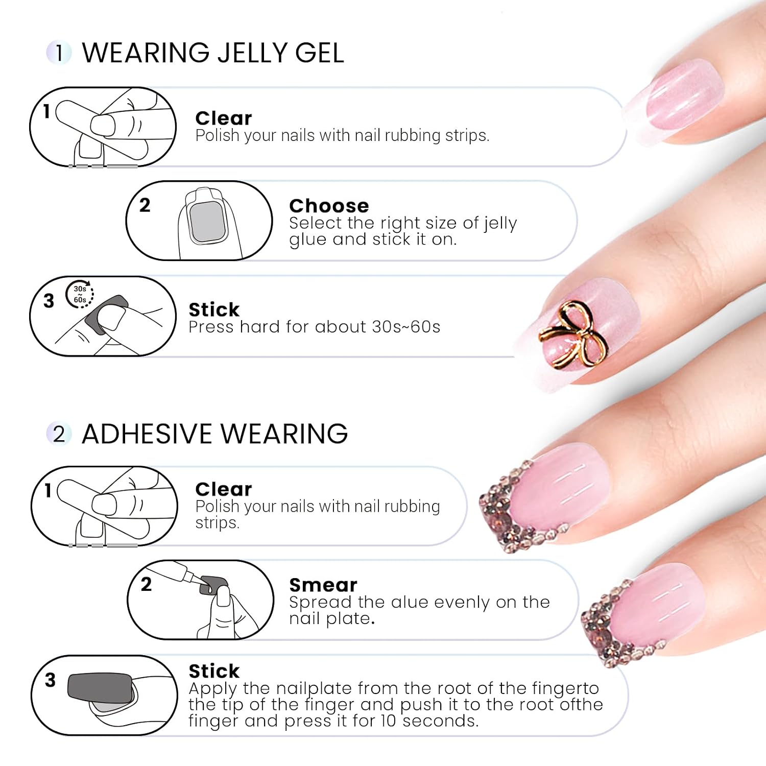 6 Packs (144 Pcs) | Reusable Press on Nails | Stick on Nails 12 Sizes-6 Styles | Cute Bow Nails : Beauty & Personal Care