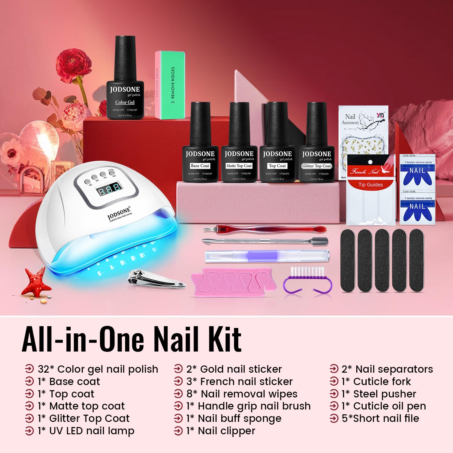 JODSONE Gel Nail Polish Kit with U V Light 32 Colors Gel Polish Nail + 4 Functional Adhesive Bottles Kit Soak Off Manicure Tools Gifts for Women : Beauty & Personal Care