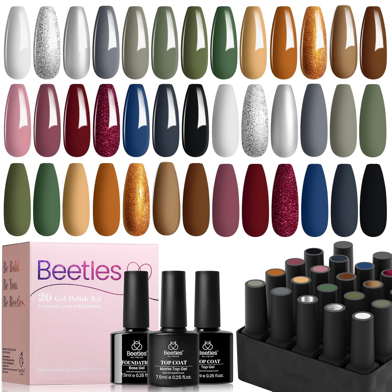 Beetles Summer Gel Polish Set - Rustic Sonata 25 Colors Yellow Orange Blue Pink Bright Gel Polish with Base Coat Glossy & Matte Top Coat DIY Salon Soak Off UV Led Nails 4th of July : Beauty & Personal Care