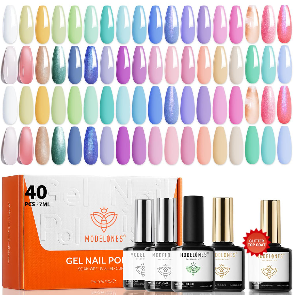 modelones 32 PCS Gel Nail Polish Set. 28 Colors Gel Polish with No Wipe Base Coat. Glitter & Glossy & Matte Top Coat Black Brown Red Purple Soak Off LED Nail Art Kit Salon at Home : Beauty & Personal Care