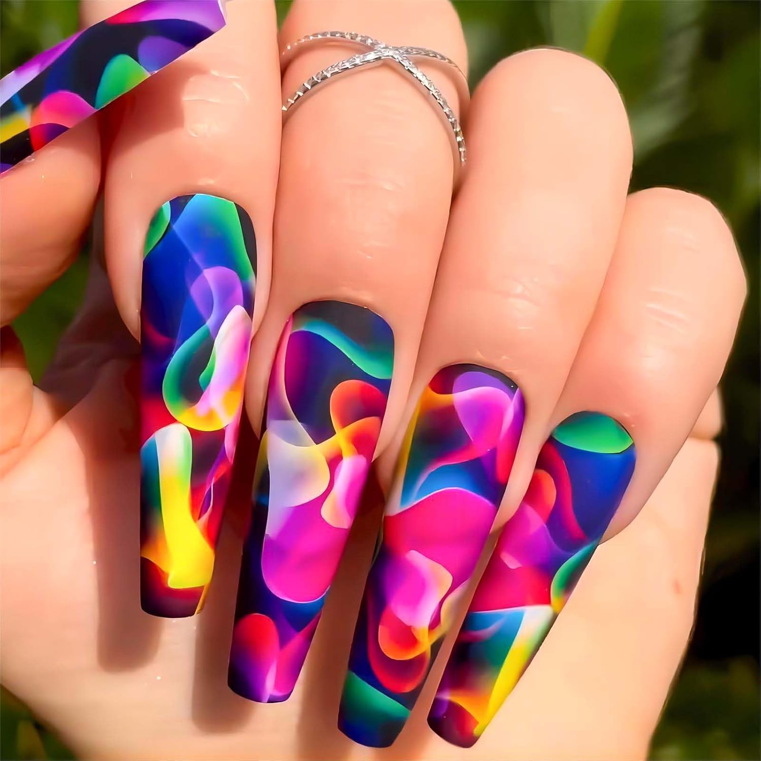 RUOKEXIN Heart Press On Nails Medium Square Fake Nails Glitter Glossy Acrylic False Nails with Rhinestones Designs Ombre Pink Full Cover Press Ons Fall Winter Holiday Stick on Nails for Women 24Pcs : Beauty & Personal Care
