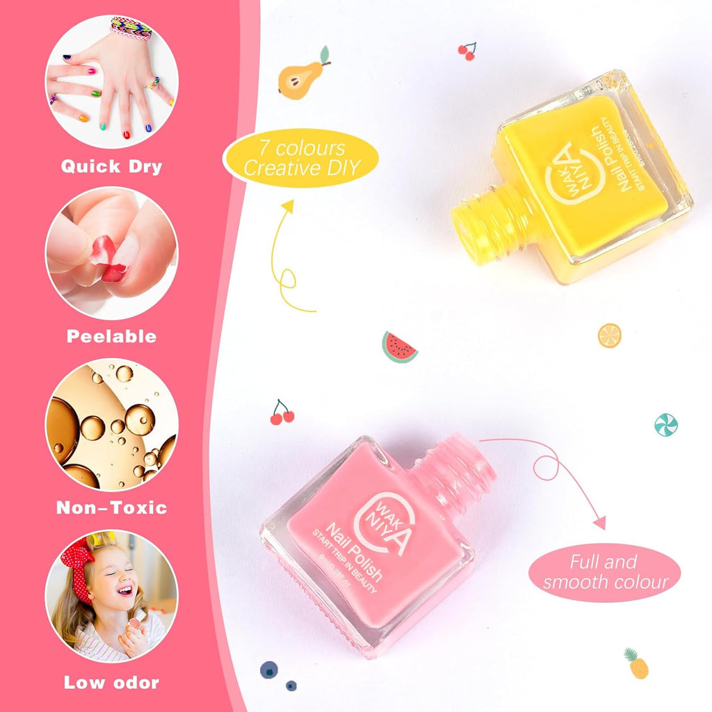 wakaniya Kids Non Toxic Nail Polish Set for Girls with Gems Nail Stickers. 7 Color Peel-Off Low Odor Nail Polish for Toddler : Beauty & Personal Care