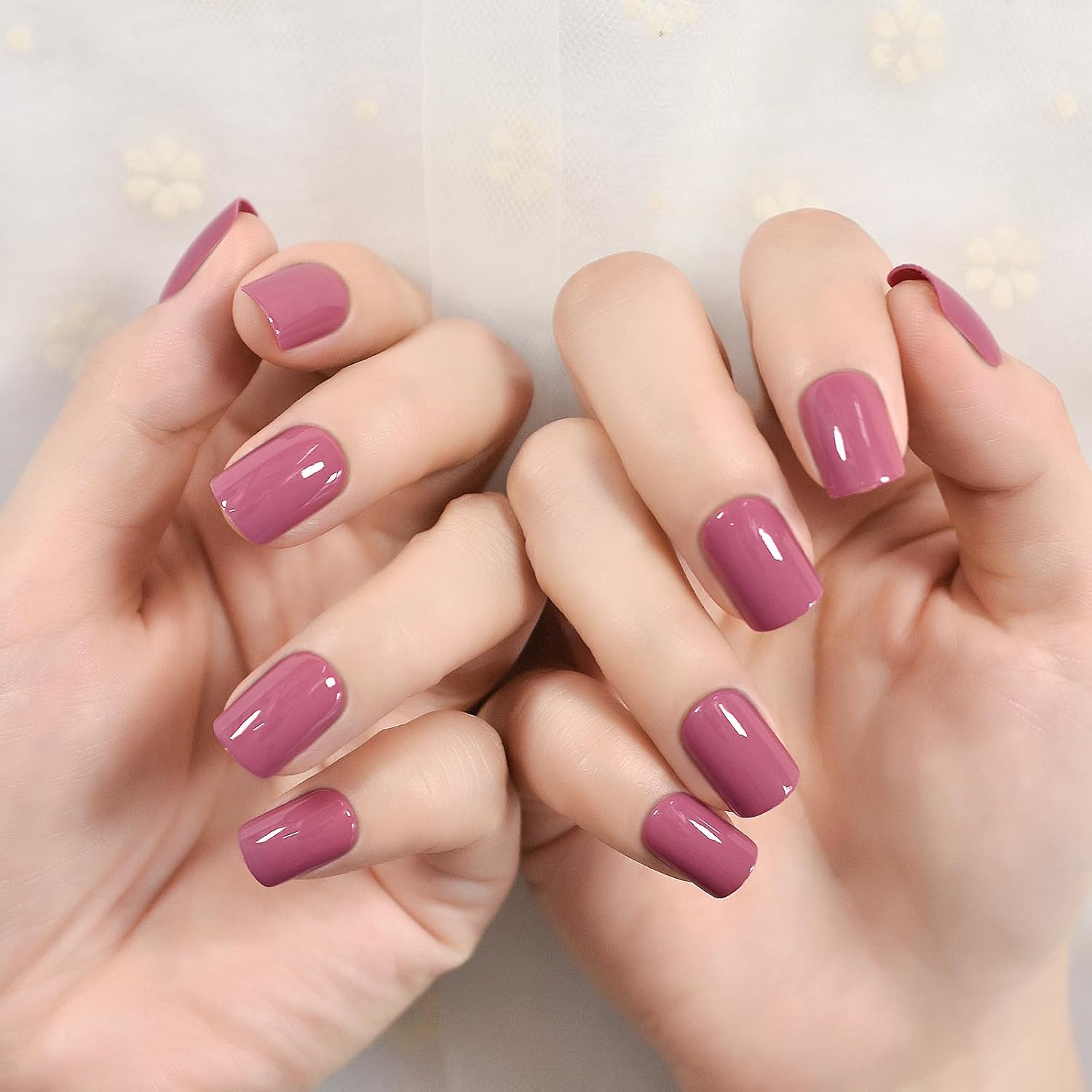 ELEVENAIL Daily Glossy Deep Purple Pink Red Press on False Nails Short Square Fake Fingernails Salon DIY Reusable Acrylic Nail Art Tips Manicure Gifts with Adhesive Tabs Nail File : Beauty & Personal Care