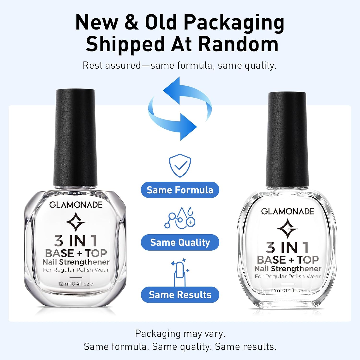 Glamonade 3-In-1 Clear Nail Polish: Quick Dry Top Coat Prevent Staining Base Coat & Nail Strengthener. High Gloss Long Lasting No Chip Shield. Nail Hardener for Weak Nails. DIY Manicure for Women 12ml : Beauty & Personal Care