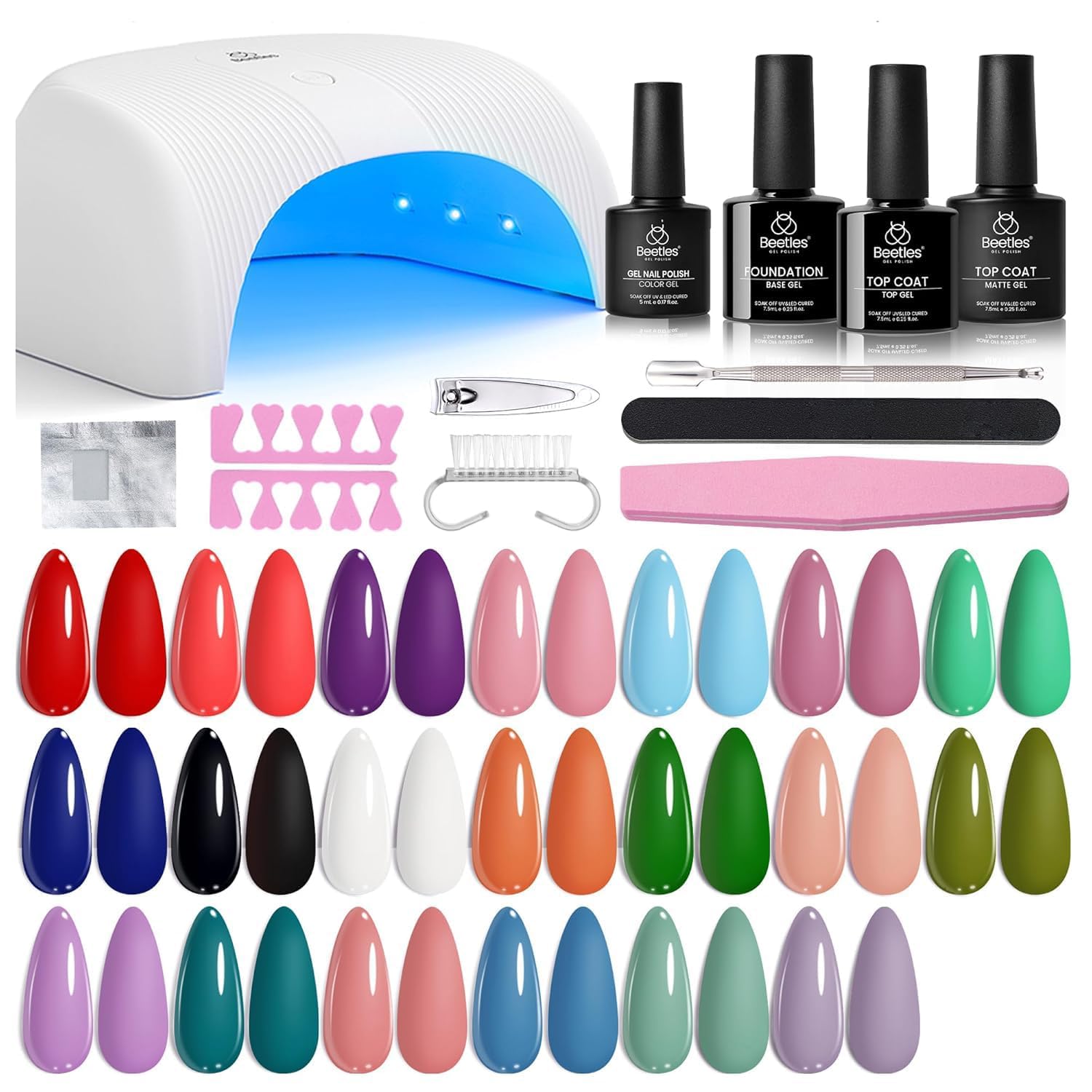 Beetles Gel Nail Polish Set - 23pcs Gel Polish Set Summer Colors. 20 Colors Pink Green Blue UV Gel Polish with Base Top Coat. All Season Manicure Tools for Beginners Nail Art Home : Beauty & Personal Care