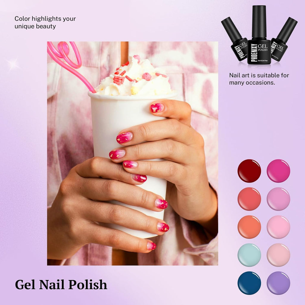 PHOENIXY 24 PCS Gel Nail Polish Set. 21 Colors Gel Nail Polish Kit with Base Glossy Matte Top Coat Black Gray Red Valentine Nail Kit Gifts for Women : Beauty & Personal Care