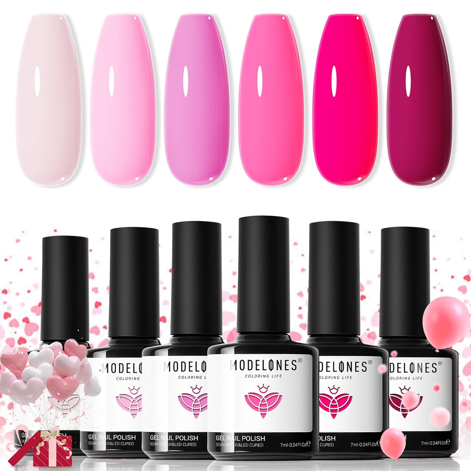 modelones Pink Gel Nail Polish Set- 6 Colors 2026 Summer Spring Pastel Hot Pink Tones Neon Milk Pink White Gel Polish Magenta Light Soft to Dark LED Nail Art for Nail Lovers Gift DIY Starter Kit : Beauty & Personal Care