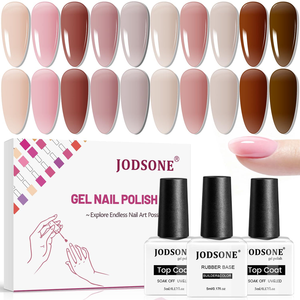 JODSONE 23PCS Gel Nail Polish Set 20 translucent Jelly Color Natural and Elegant Long Lasting Suitable for Home and Salon : Beauty & Personal Care