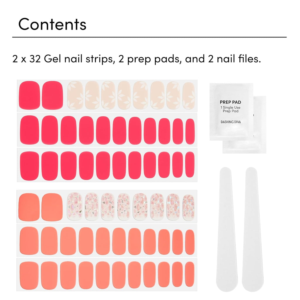 Dashing Diva Gloss Nail Strips Bundle - The Vivids Collection - Fruit Punch Petals & Papaya Breeze - UV Free. Chip Resistant. Long Lasting Gel Stickers - Contains 2 Sets : Beauty & Personal Care