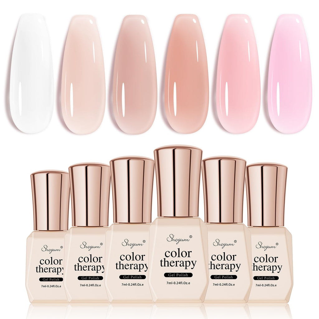 SHOYUM Nude Pink Gel Nail Polish Set- 6 Colors Sheer Milky White Jelly Gel Polish All Seasons Skin Tones Neutral Gel Polish Kit. Soak Off LED Gel Nail Kit Manicure DIY Home : Beauty & Personal Care