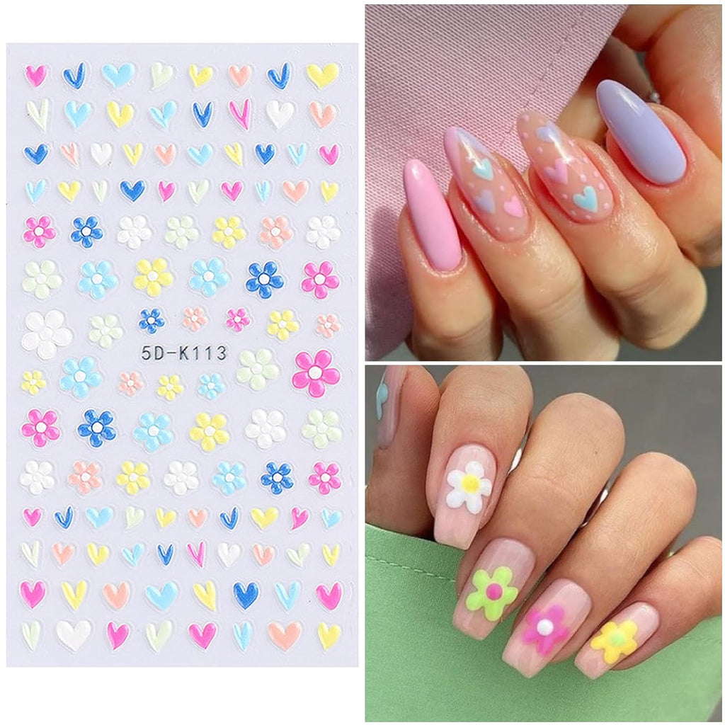 VOTACOS Flower Nail Art Stickers - 5D Embossed. Spring/Summer Daisy Designs. Self-Adhesive Decals for Women's Nail DIY Decoration : Beauty & Personal Care