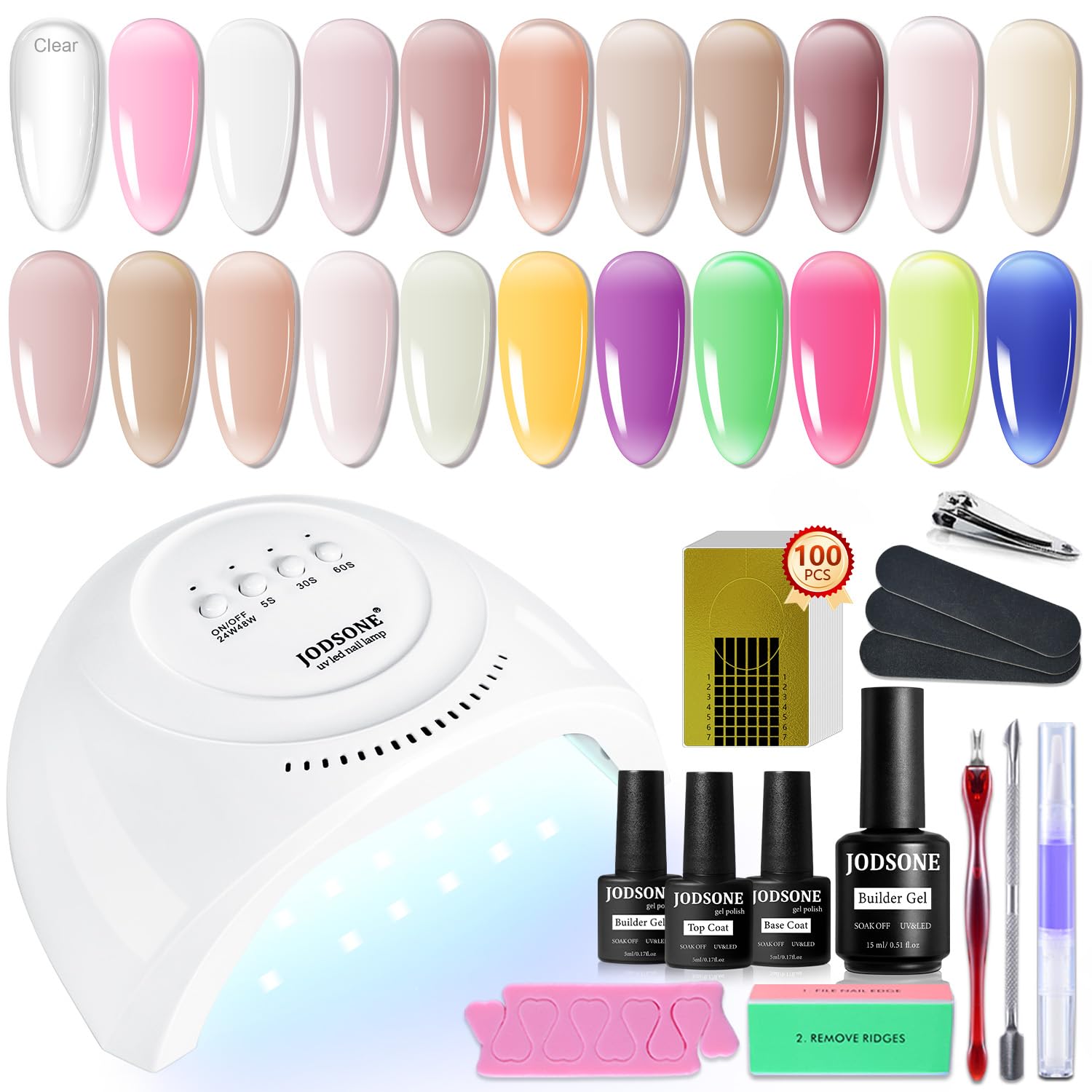JODSONE 23PCS Gel Nail Polish Set 20 translucent Jelly Color Natural and Elegant Long Lasting Suitable for Home and Salon : Beauty & Personal Care