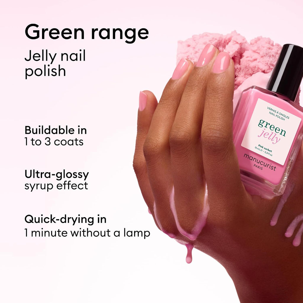 Manucurist - Pink Sorbet Green™ Jelly Nail Polish - Pink Sheer Nail Polish. Glossy Effect - 82.5% Natural Origin Ingredients - Vegan & Made in France - 0.5 fl oz : Beauty & Personal Care