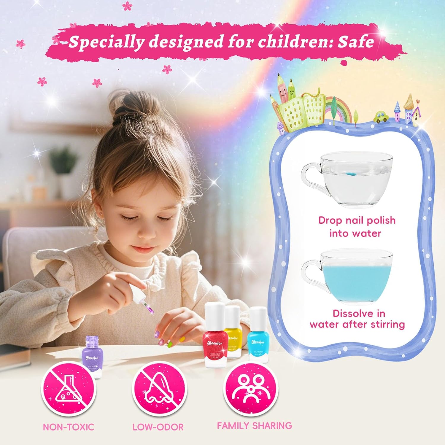 Aieenjor Quick Dry Kids Nail Polish Set. Non-Toxic Toddler Nail Polish. Water-Based Peelable Fingernail Polish for Kids. 6 Color Rainbow Nails Polish for Party. Holiday Favors : Beauty & Personal Care
