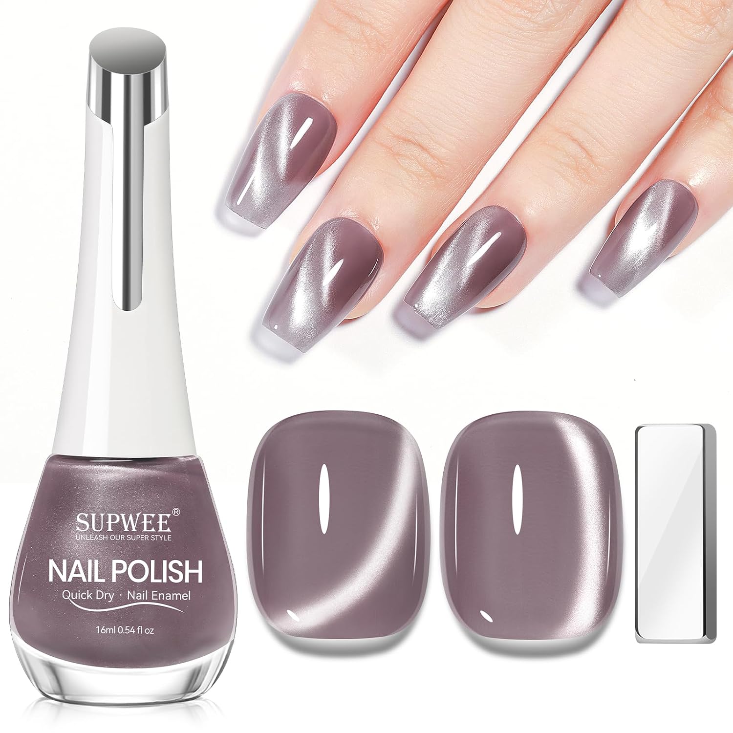 SUPWEE Cat Eye Nail Polish Non Gel with Magnet- Need to Use Black Base. Quick Dry Cateye Magnetic Nail Polish for Fingernail Air Drying Fast Lacquer Manicure Gift For Women Girls 16ml. 0.54fl oz : Beauty & Personal Care