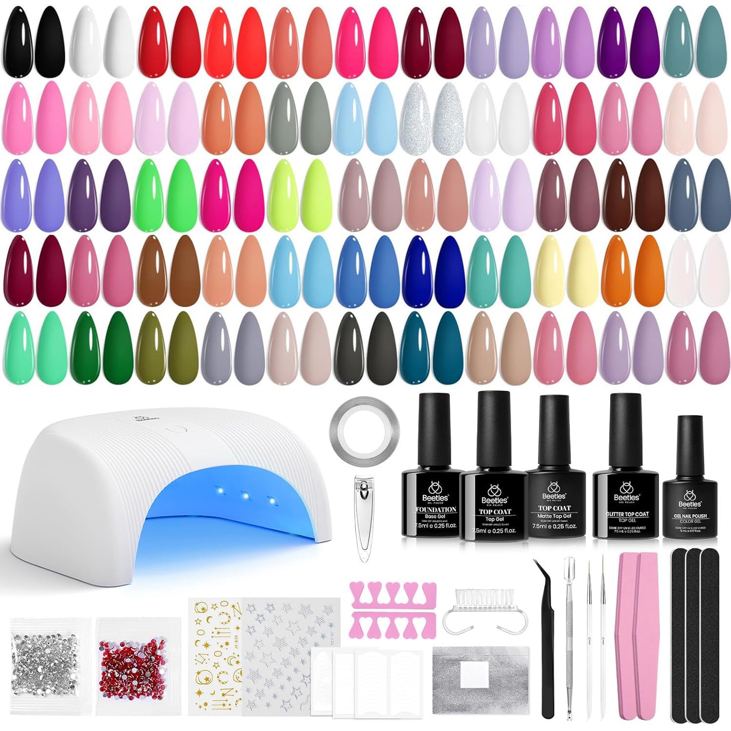 beetles Gel Polish Set Vivid Seasons - Summer Gel Nail Polish Set 36 Colors Pink Yellow Green Purple Jelly Shades 45pcs with Base & Top Coat UV LED Soak Off DIY Salon Gift for Women : Beauty & Personal Care
