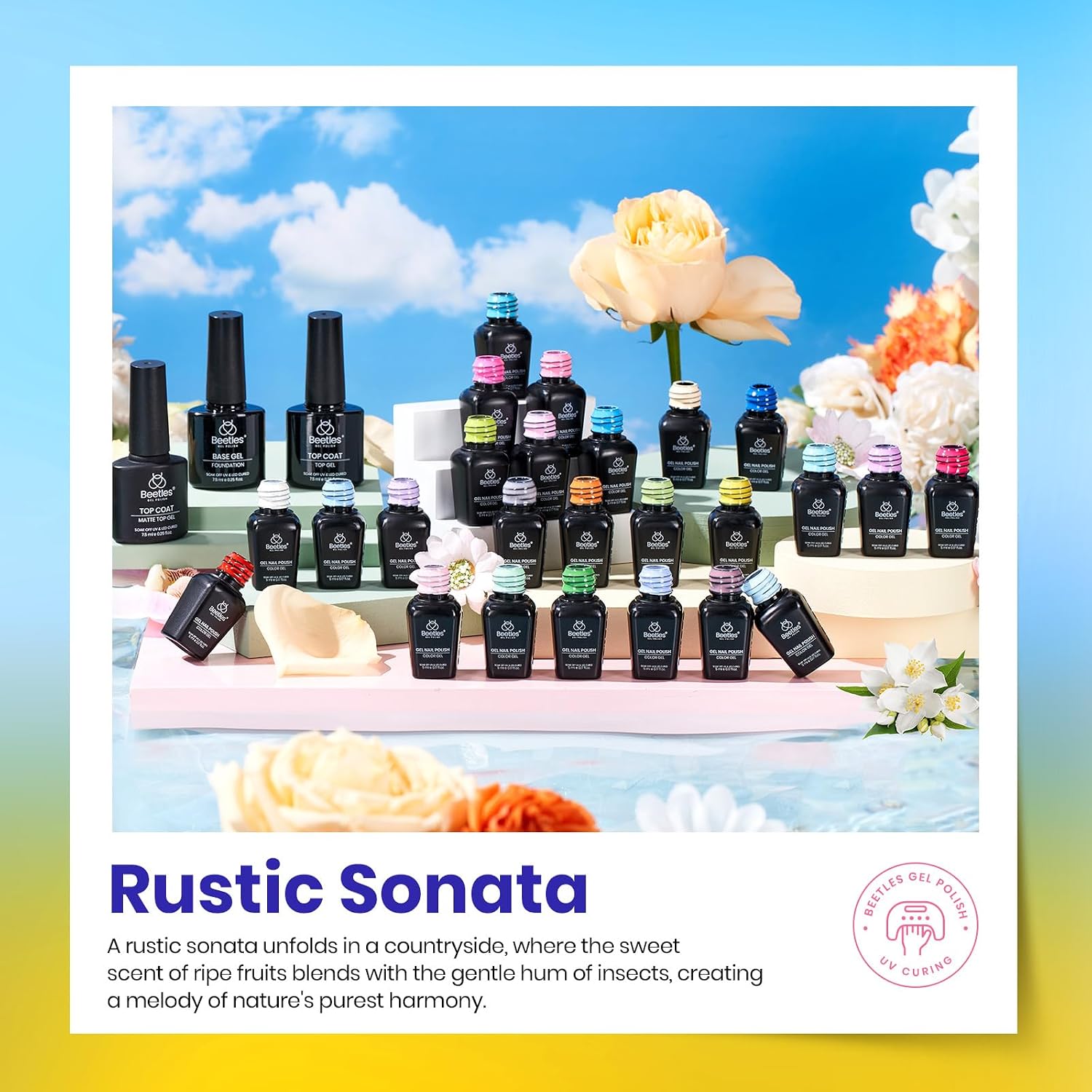 Beetles Summer Gel Polish Set - Rustic Sonata 25 Colors Yellow Orange Blue Pink Bright Gel Polish with Base Coat Glossy & Matte Top Coat DIY Salon Soak Off UV Led Nails 4th of July : Beauty & Personal Care