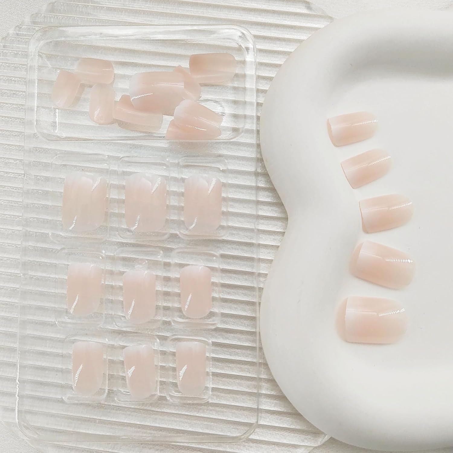Short Press on Nails Square Nude Ombre Fake Nails Press ons White Glue Stick on Nails with Designs Full Cover Acrylic Glossy Artificial Cute False Nail for Women Girls 24 Pcs : Beauty & Personal Care