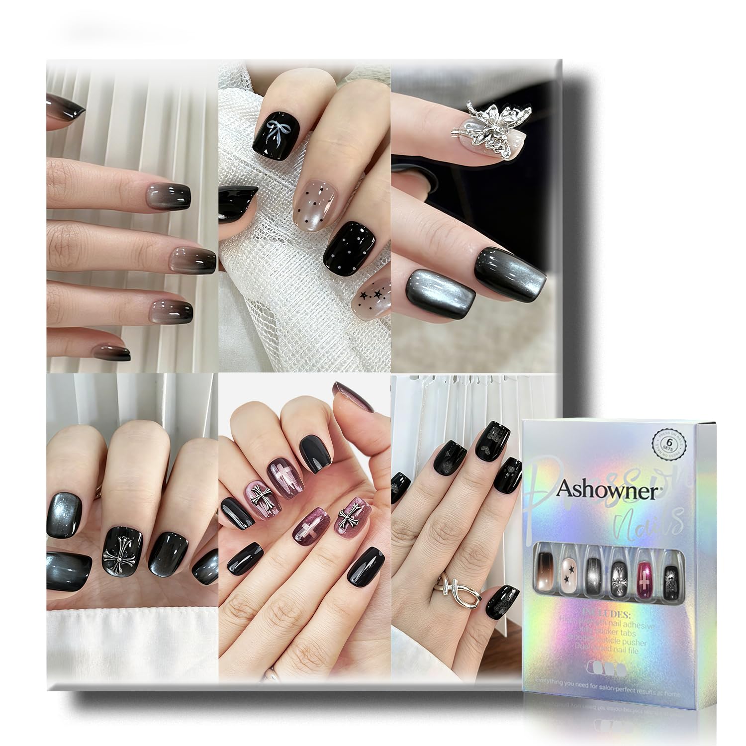 6 Packs (144 Pcs) | Reusable Press on Nails | Stick on Nails 12 Sizes-6 Styles | Cute Bow Nails : Beauty & Personal Care