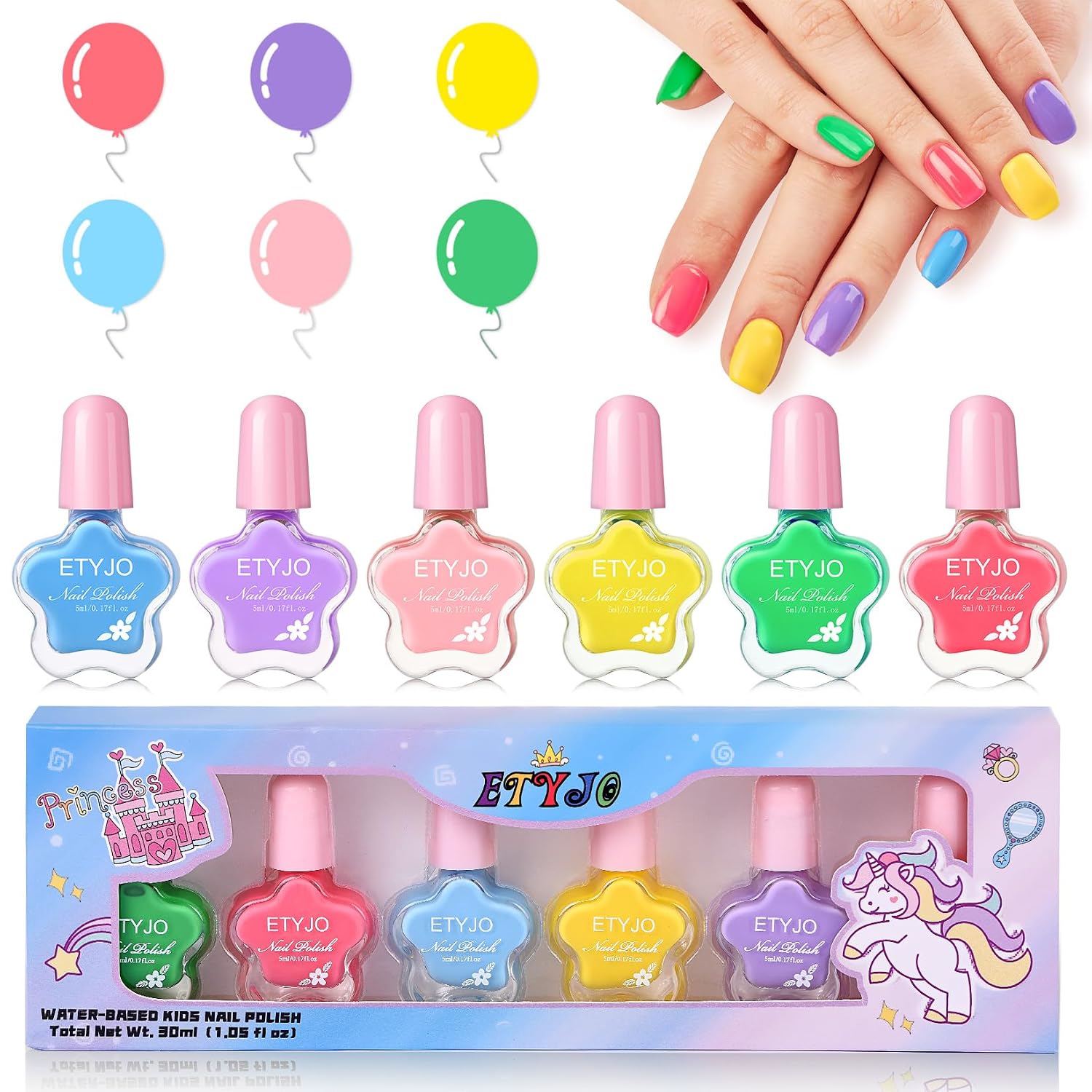 ETYJO Kids Nail Polish Set - Non-Toxic. Quick Dry Peel Off Nail Polish. 6 Rainbow Colors for Girls Age 3+ : Beauty & Personal Care