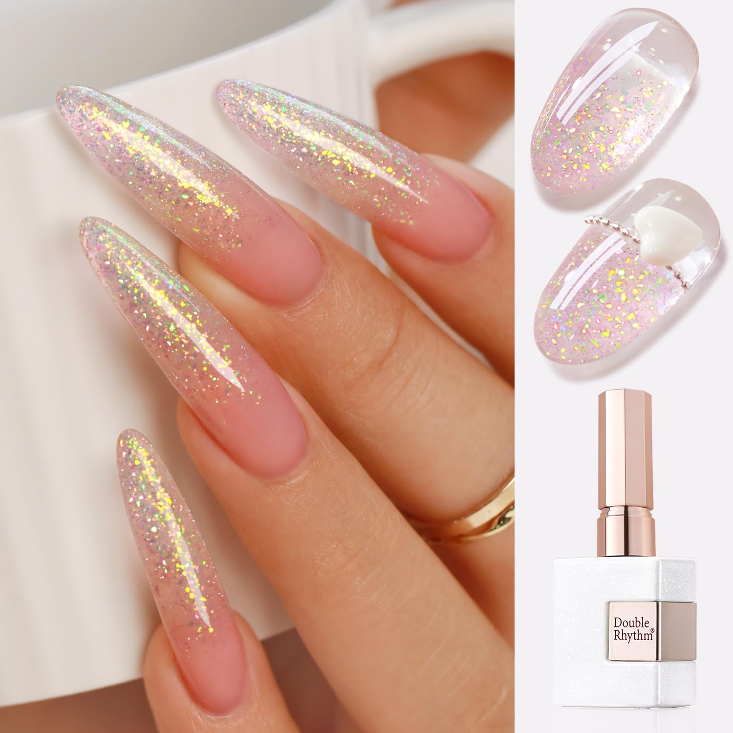 Double Rhythm 0.5Oz Glitter Gel Polish Shimmer Reflective Color for Nail Art Salon DIY Soak Off 15ml Nail Lamp Gel Polish at Home (Pink-B1161) : Beauty & Personal Care