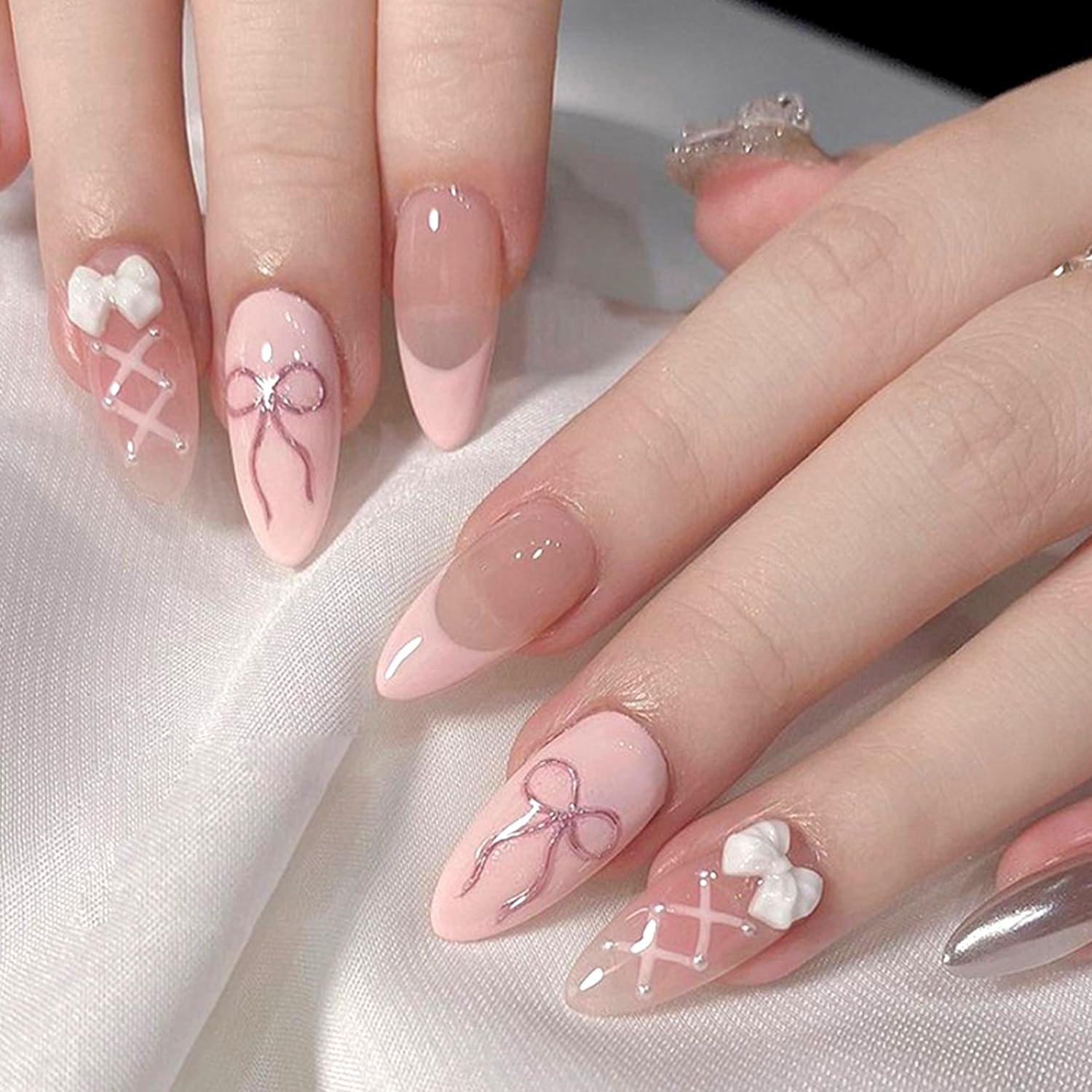 6 Packs (144 Pcs) | Reusable Press on Nails | Stick on Nails 12 Sizes-6 Styles | Cute Bow Nails : Beauty & Personal Care