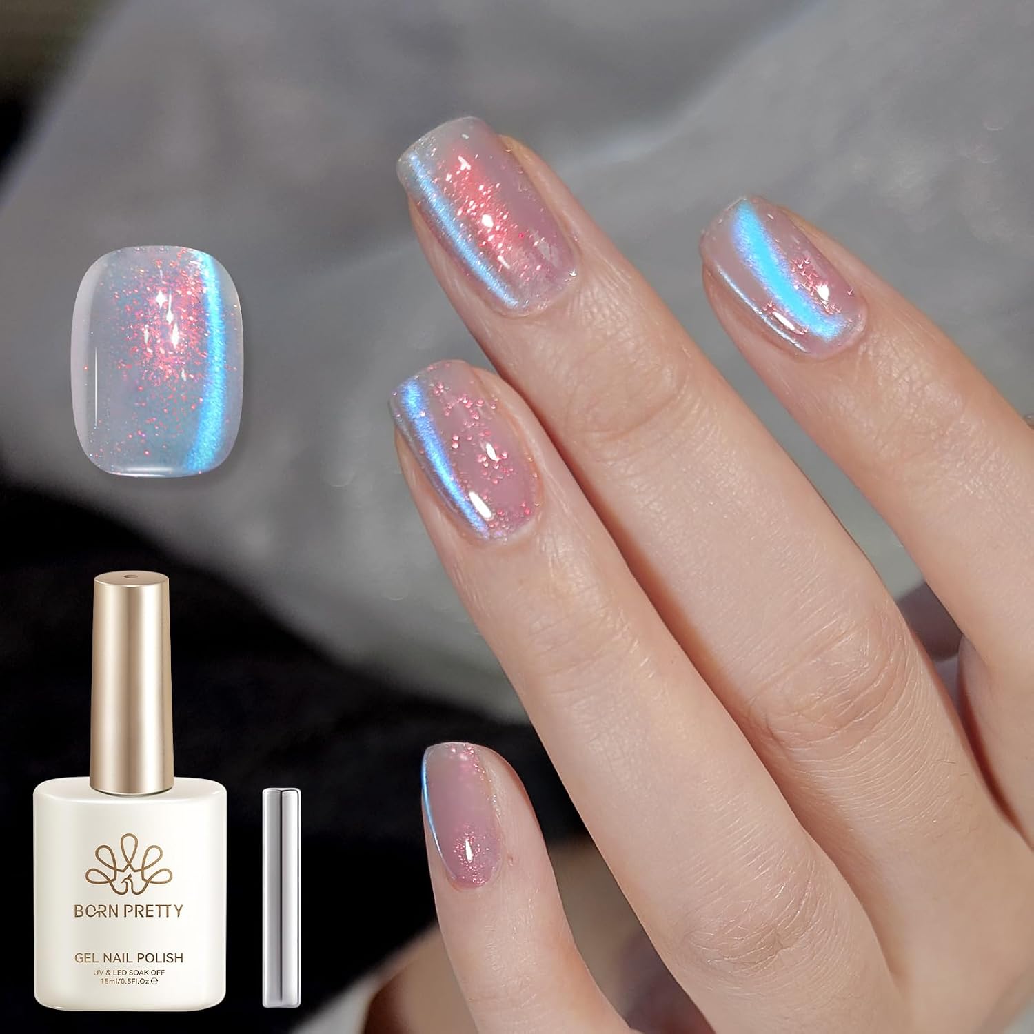 Born Pretty 9D Cat Magnetic Eye Gel Nail Polish Holographic Rainbow Gel Polish Blue Purple Soak Off U V LED Gel Polish Nail Art Design Manicure Salon DIY Home 15ML : Beauty & Personal Care