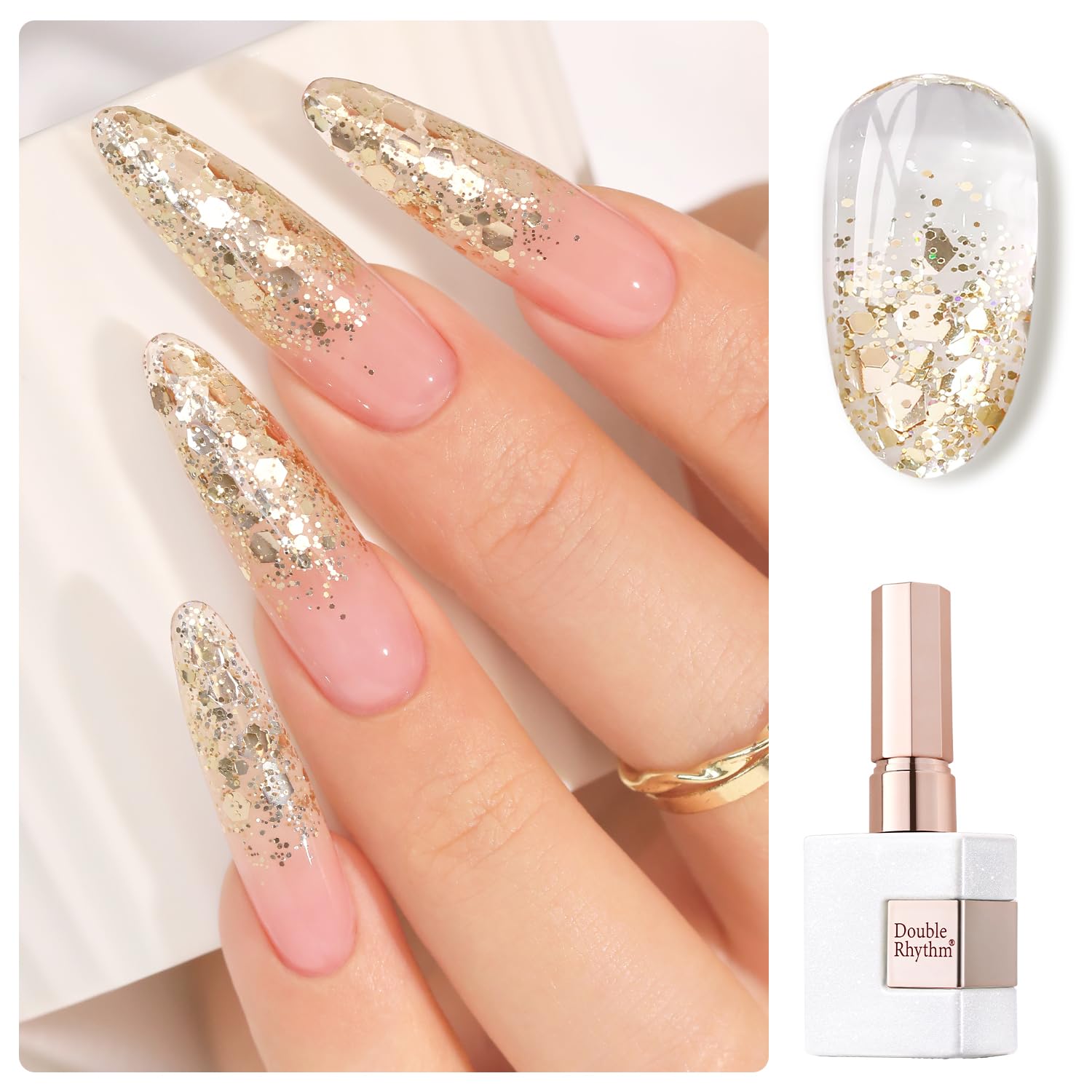 Double Rhythm 0.5Oz Glitter Gel Polish Shimmer Reflective Color for Nail Art Salon DIY Soak Off 15ml Nail Lamp Gel Polish at Home (Pink-B1161) : Beauty & Personal Care