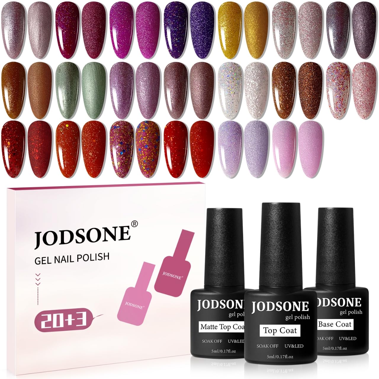 JODSONE 23PCS Gel Nail Polish Set 20 translucent Jelly Color Natural and Elegant Long Lasting Suitable for Home and Salon : Beauty & Personal Care