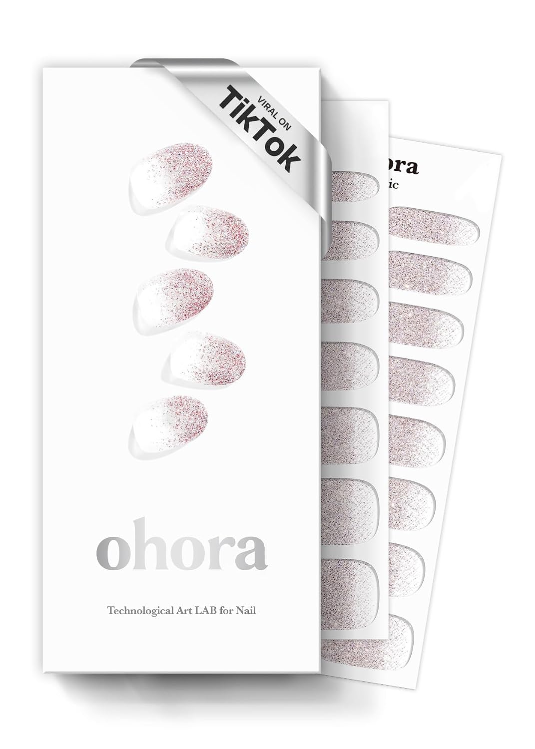ohora Semi Cured Gel Nail Strips (N Pixie Dust) - Nude. Glitter. Works with Any UV/LED Lamps. Salon-Quality. Long Lasting. Easy to Apply & Remove - Includes 2 Prep Pads. Nail File & Wooden Stick : Beauty & Personal Care