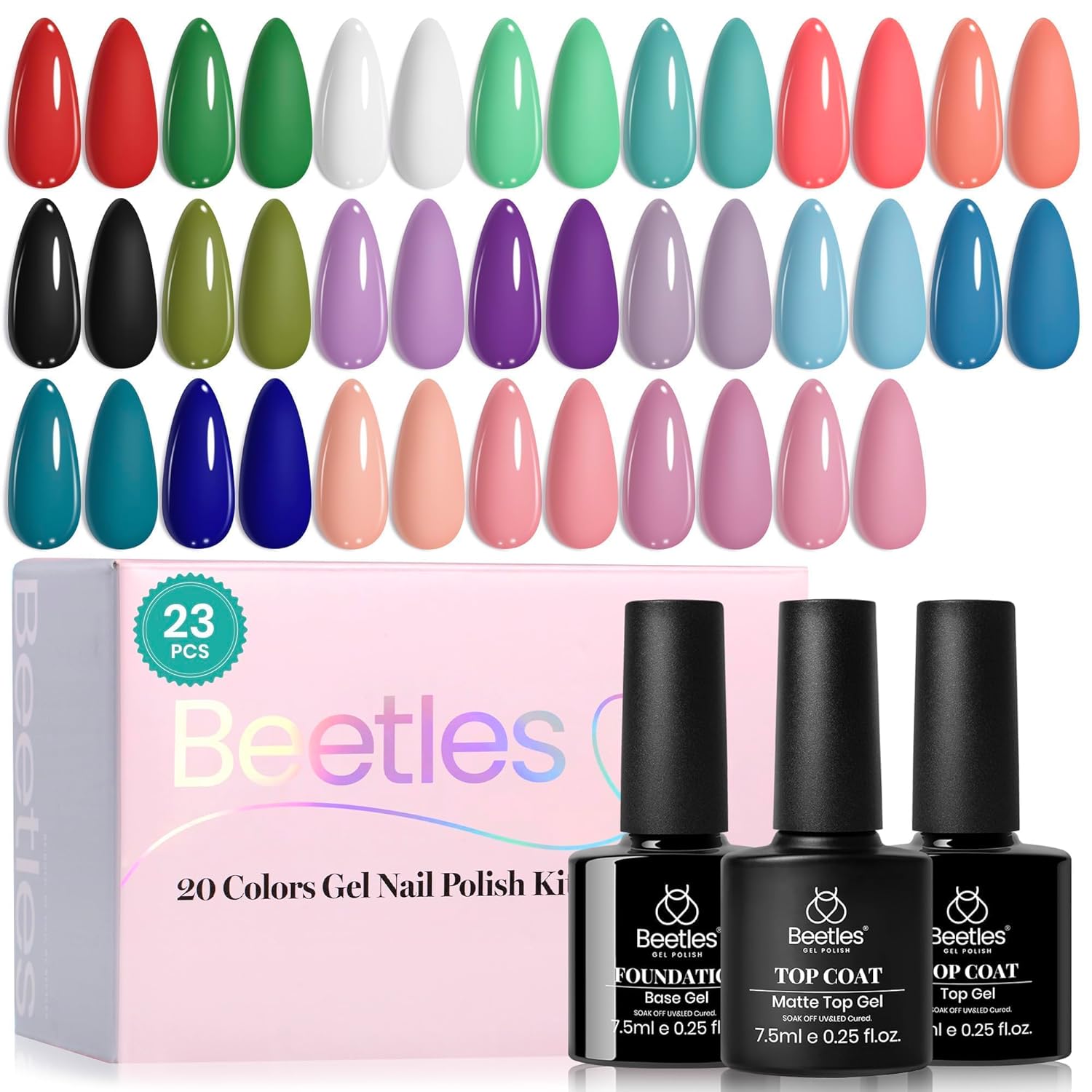 Beetles Gel Nail Polish Set - 23pcs Gel Polish Set Summer Colors. 20 Colors Pink Green Blue UV Gel Polish with Base Top Coat. All Season Manicure Tools for Beginners Nail Art Home : Beauty & Personal Care