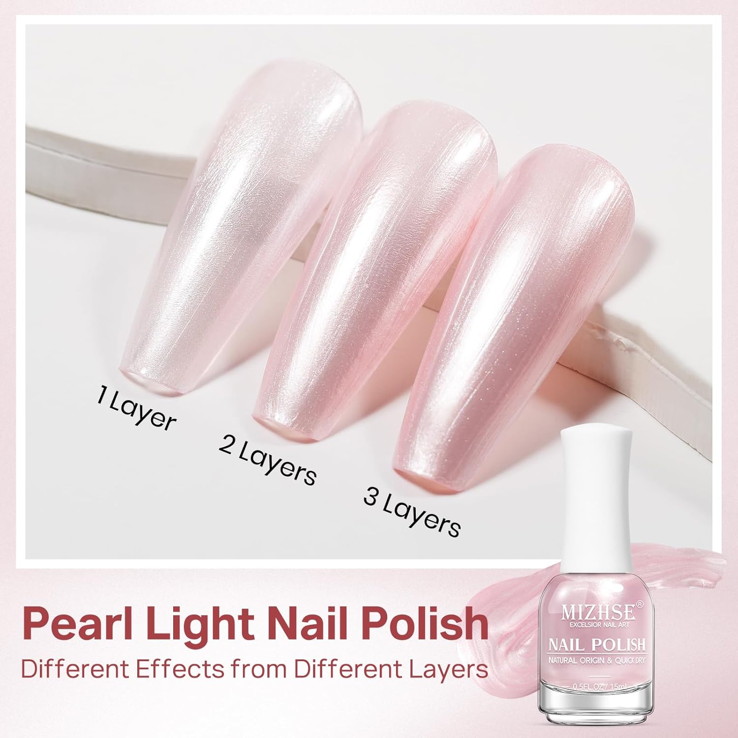 MIZHSE Pearlescent Pink Nail Polish. Quick Dry Pearl Nail Polish. Air Fast Drying 15ml Pale Pink Nail Lacquer Non Gel Oil-based Nail Art Manicure Home DIY : Beauty & Personal Care