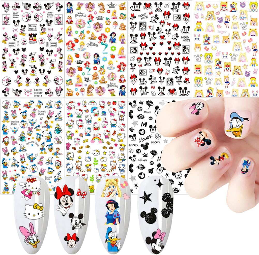 Cartoon Nail Art Stickers Cute Cartoon Nail Decals 3D Self-Adhesive Nail Art Supplies Designer Nail Stickers for Women Acrylic Nails Decoration Accessories 7 Sheets : Beauty & Personal Care