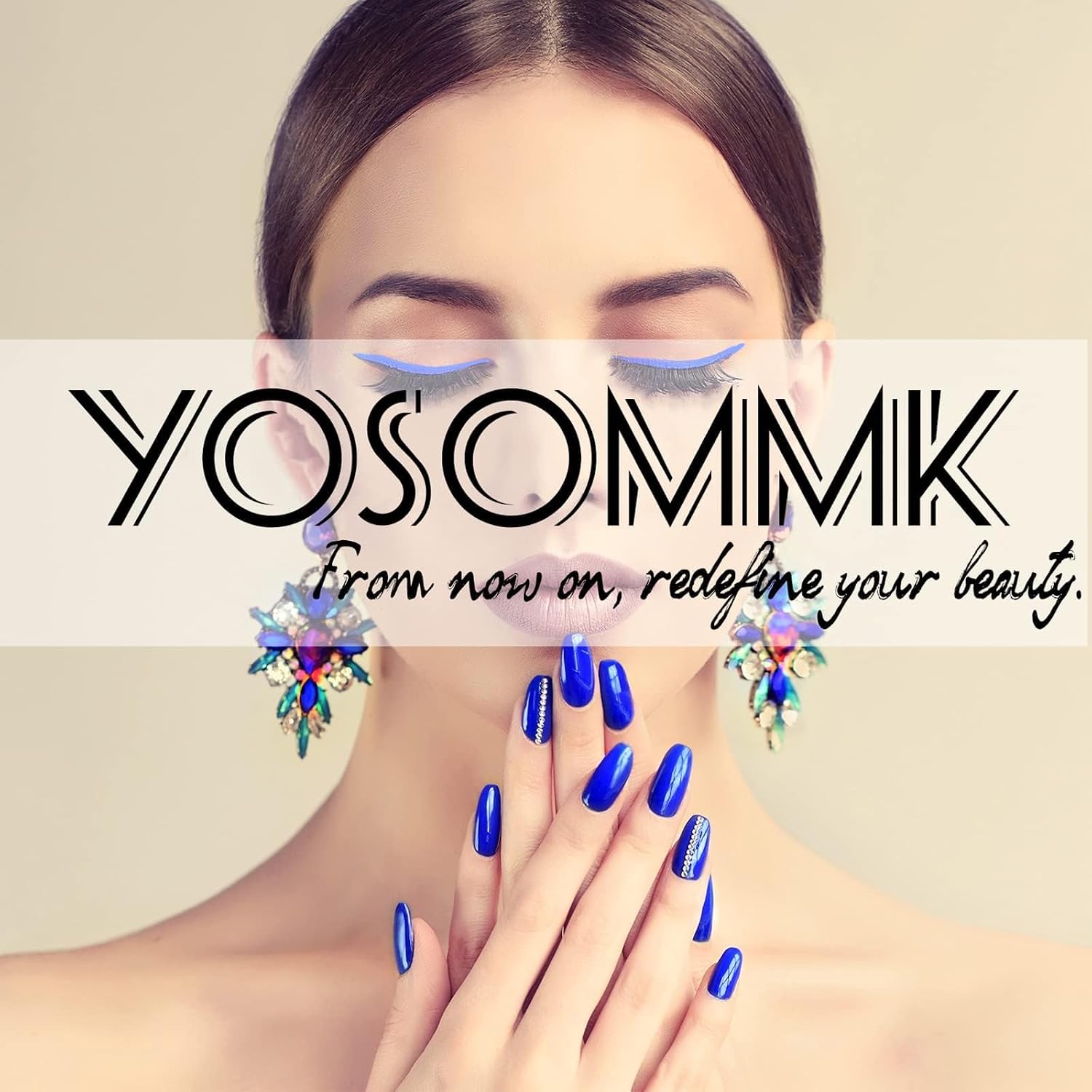 YOSOMMK Press on Nails Short Square Fake Nails with Flower Designs Nude Pink Glossy Full Cover Stick on Nail Bling Sequins Acylic Nail for Women and Girls : Beauty & Personal Care