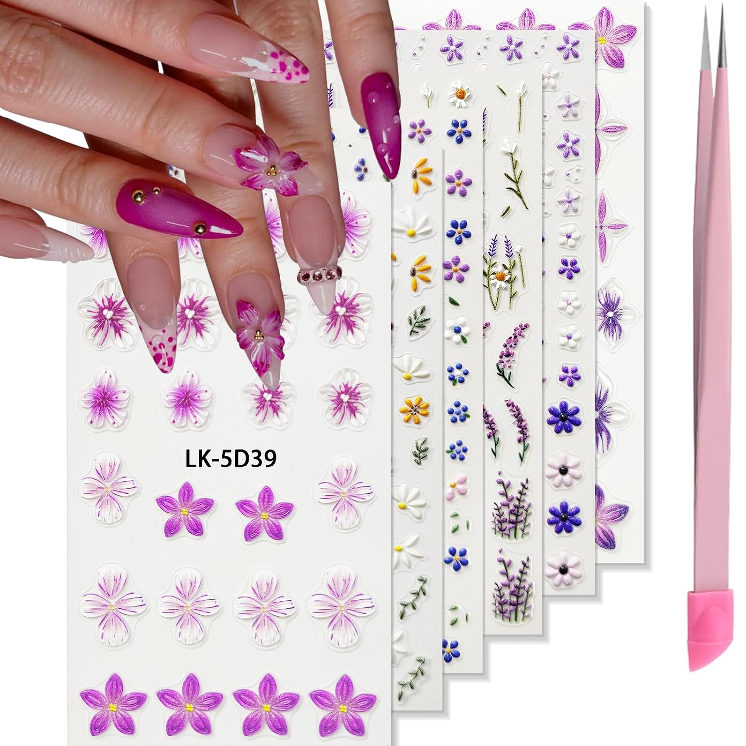 VOTACOS Flower Nail Art Stickers - 5D Embossed. Spring/Summer Daisy Designs. Self-Adhesive Decals for Women's Nail DIY Decoration : Beauty & Personal Care