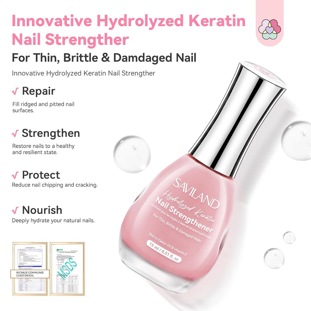 SAVILAND Nail Strengthener: Sheer Pink Natural Concealer Foundation Polish Air Dry Nail Growth for Damaged Nails Repair Weak & Thin Nails Nail Care with Castor Oil & Vitamin E 15ml Women Gift : Beauty & Personal Care