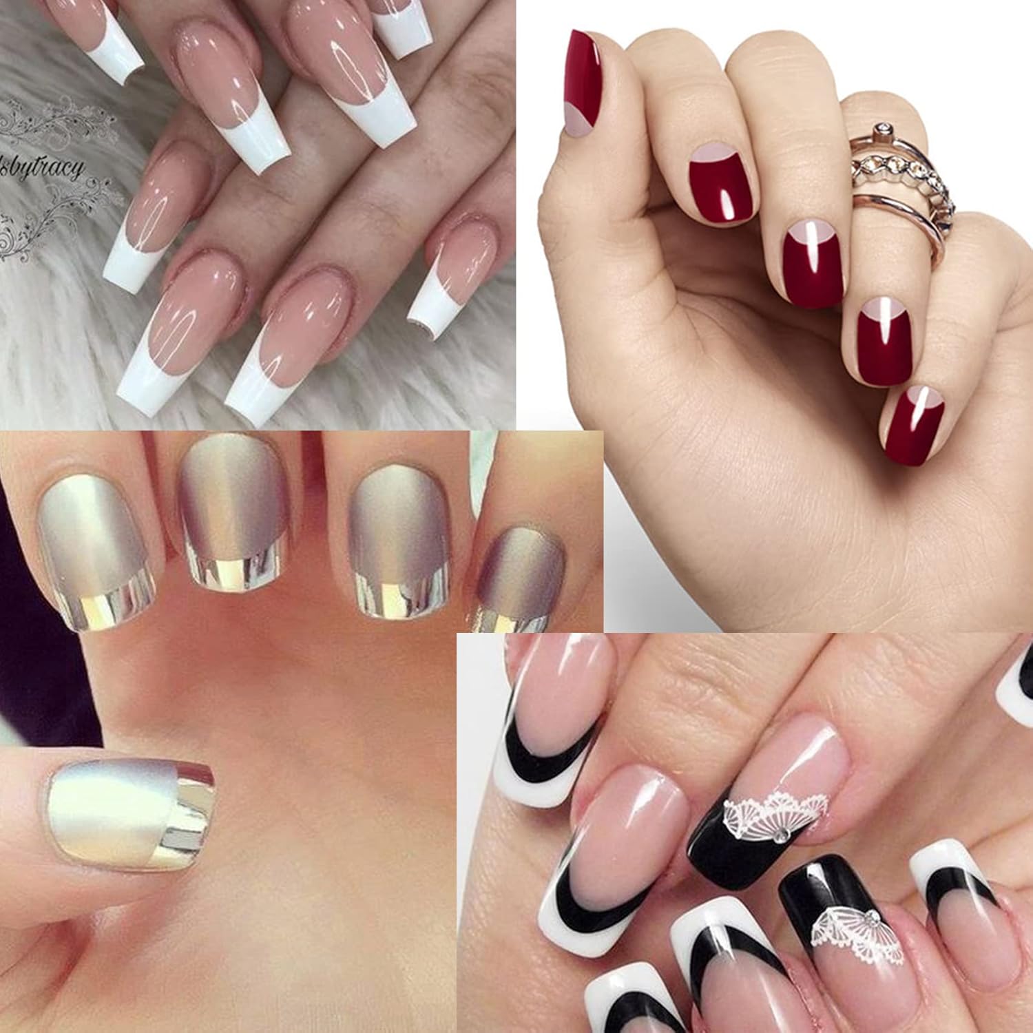 TailaiMei 36 Sheets 1368 Pieces French Manicure Nail Art Stickers. 3 Designs Self-Adhesive Nail Tips Guides for DIY Decoration Stencil Tools (3 Moon Shape Design. 36 Sheets) : Beauty & Personal Care
