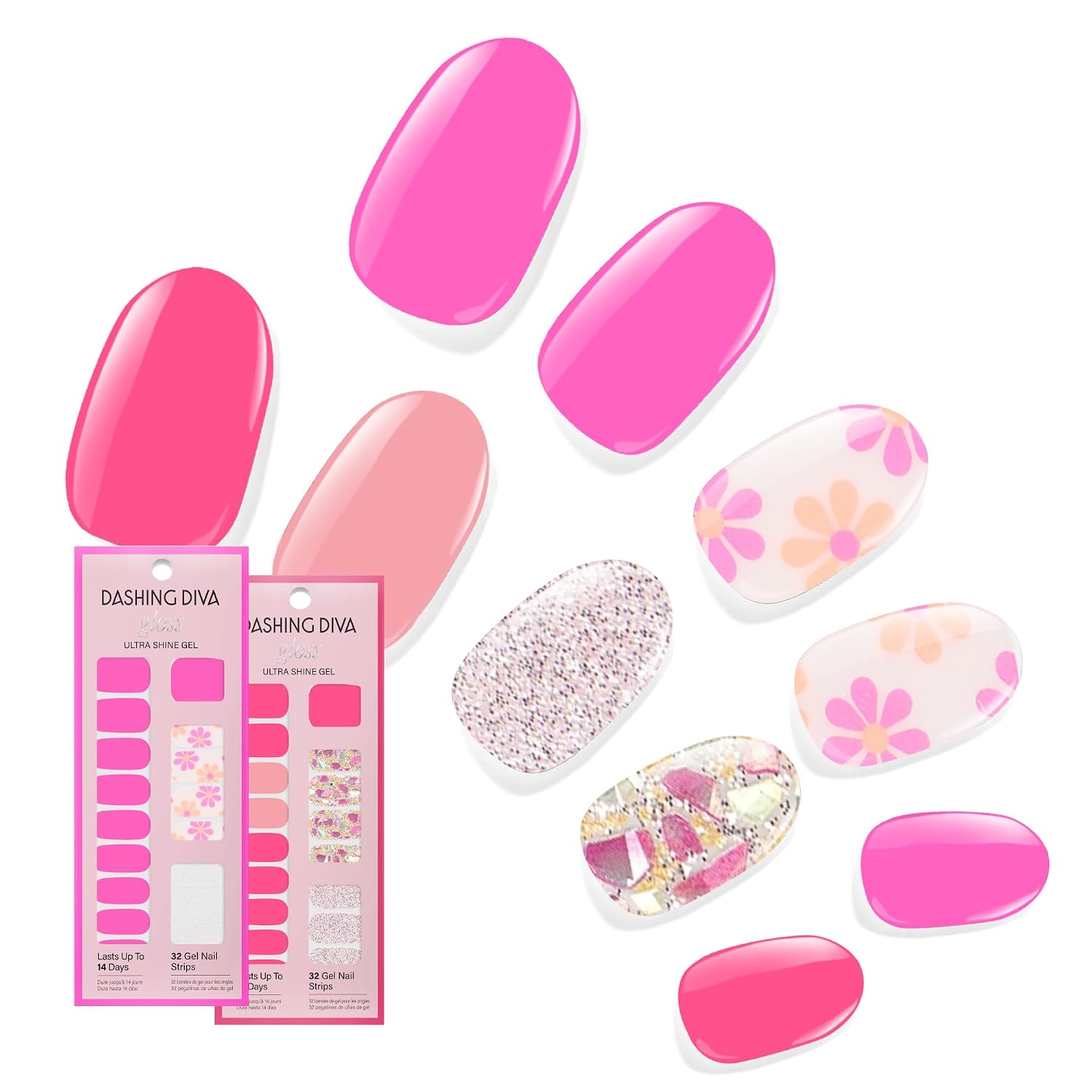 Dashing Diva Gloss Nail Strips Bundle - The Vivids Collection - Fruit Punch Petals & Papaya Breeze - UV Free. Chip Resistant. Long Lasting Gel Stickers - Contains 2 Sets : Beauty & Personal Care