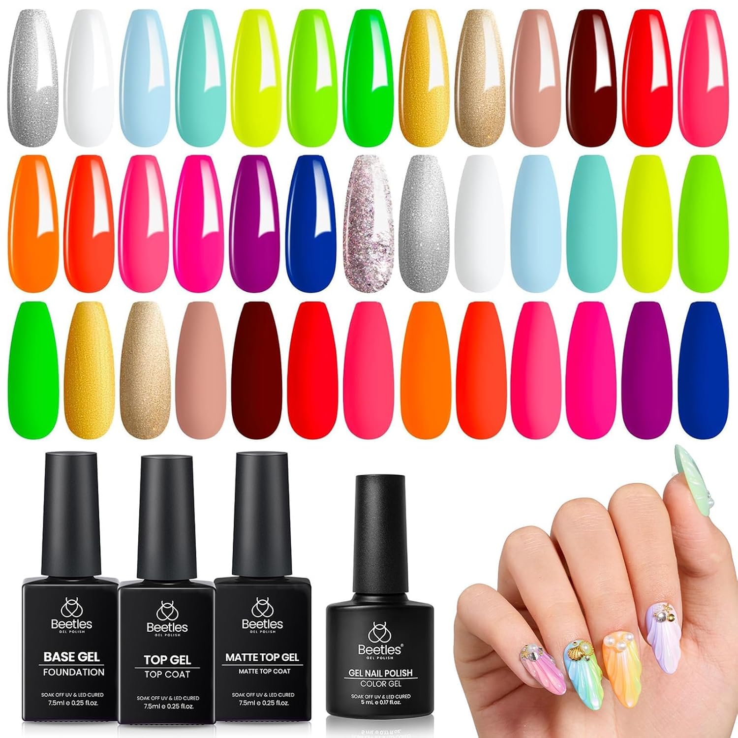 Beetles Summer Gel Polish Set - Rustic Sonata 25 Colors Yellow Orange Blue Pink Bright Gel Polish with Base Coat Glossy & Matte Top Coat DIY Salon Soak Off UV Led Nails 4th of July : Beauty & Personal Care
