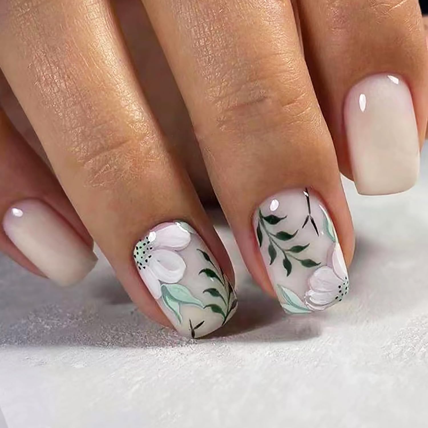 24Pcs Colorful Flower Press-On Nails - Short. Square. Fake. Spring-Summer Nail Art Set. Light Pink Acrylic. Full Cover Glossy False Nails for Women & Girls : Beauty & Personal Care