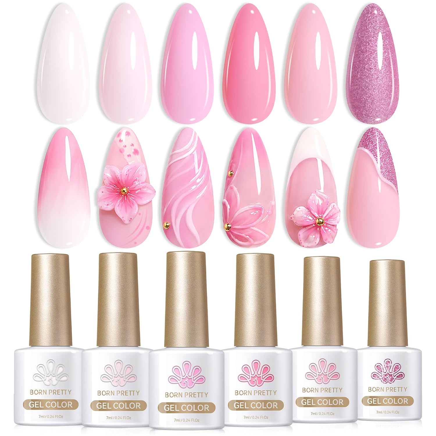 Born Pretty Gel Nail Polish Spring Summer Neon Fluorescent Orange Hot Pink Blue Yellow Green Purple Soak Off U V LED Gel Nail Polish Set Nails Art 7ml 6pcs : Beauty & Personal Care