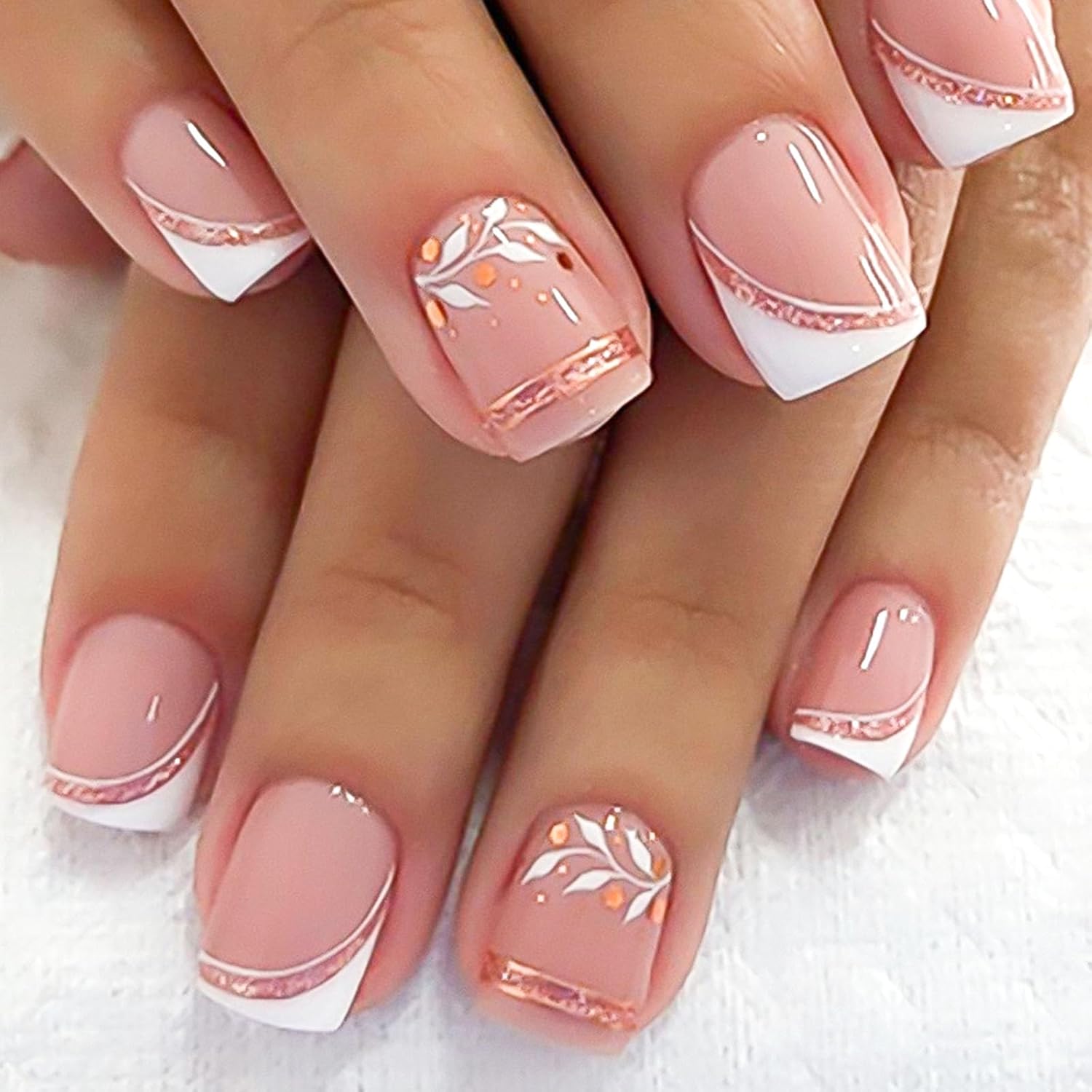 Square Press on Nails Short Sea Blue Fake Nails Glossy Acrylic Nails Press ons Full Cover False Nails with Golden Glitter Designs Glue Stick on Nails for Women Girls 24 Pcs : Beauty & Personal Care