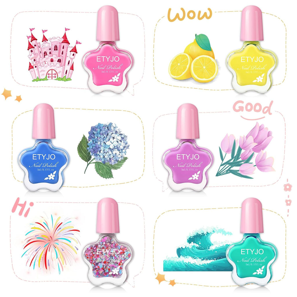 ETYJO Kids Nail Polish Set - Non-Toxic. Quick Dry Peel Off Nail Polish. 6 Rainbow Colors for Girls Age 3+ : Beauty & Personal Care
